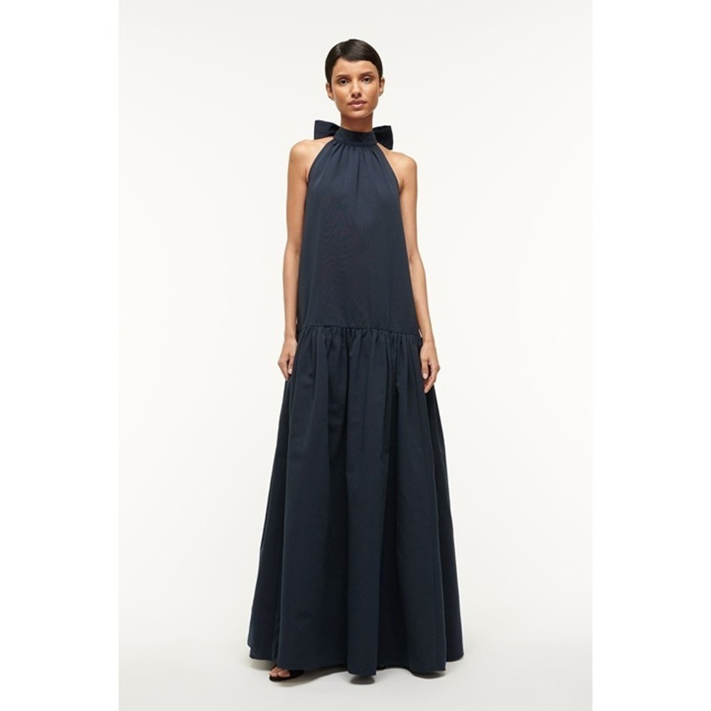 Staud Marlowe Maxi Dress Navy Halter Neck Sleeveless Sz M